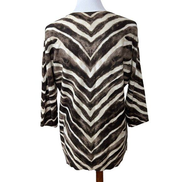 Chicos Sweater Womens L Large Zebra Print 3/4 Sleeves Knit Top V-Neck - Picture 3 of 8